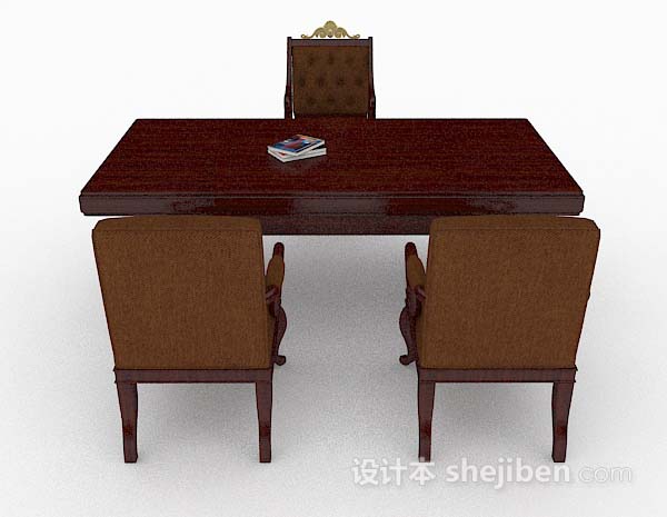 设计本高档复古木质办公桌椅3d模型下载