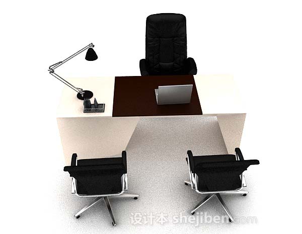 设计本现代简约白色办公桌3d模型下载