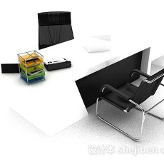 现代黑白简约办公桌椅3d模型下载
