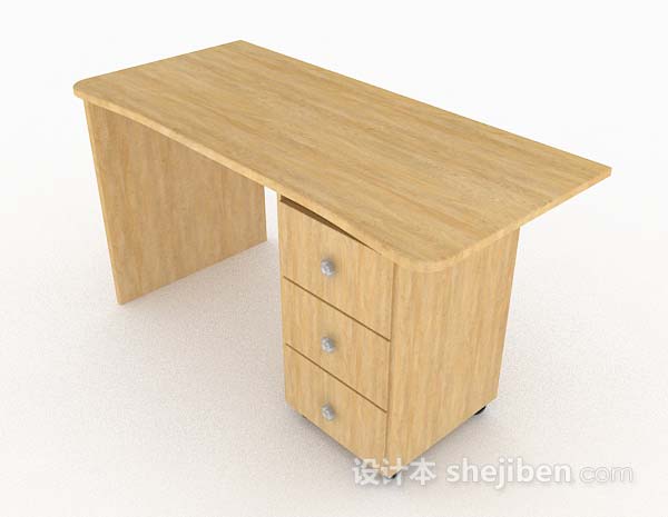 免费家居简单黄色木质书桌3d模型下载