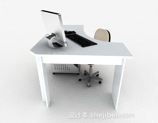设计本现代白色办公桌椅组合3d模型下载