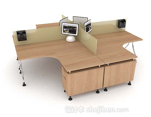 免费四人座办公桌椅组合3d模型下载