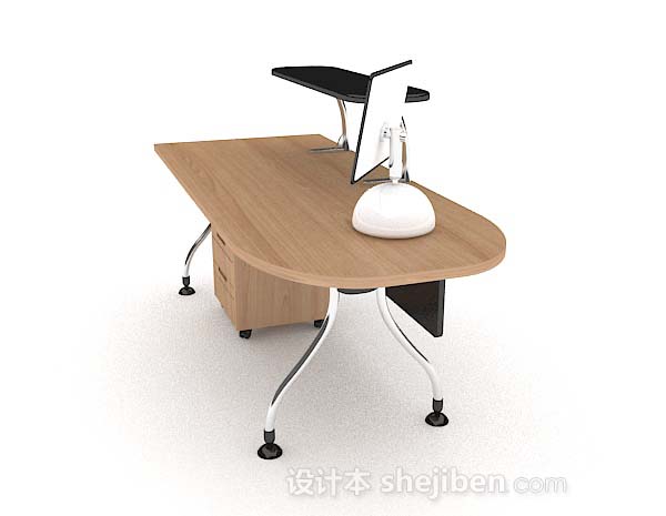 免费现代简单木质黄棕色办公桌3d模型下载