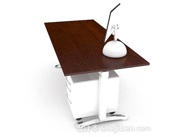 免费现代简约棕色木质书桌3d模型下载