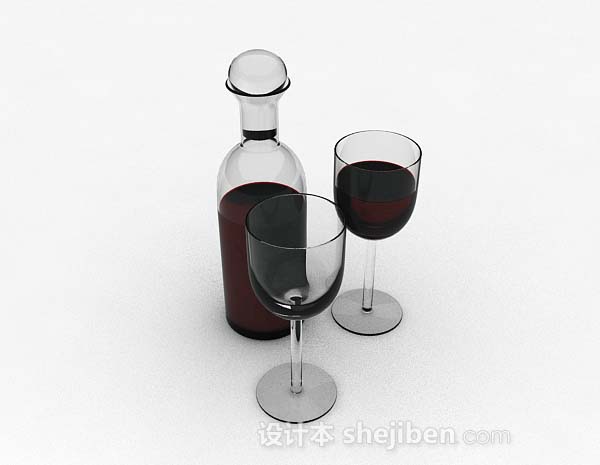 红酒玻璃套装3d模型下载