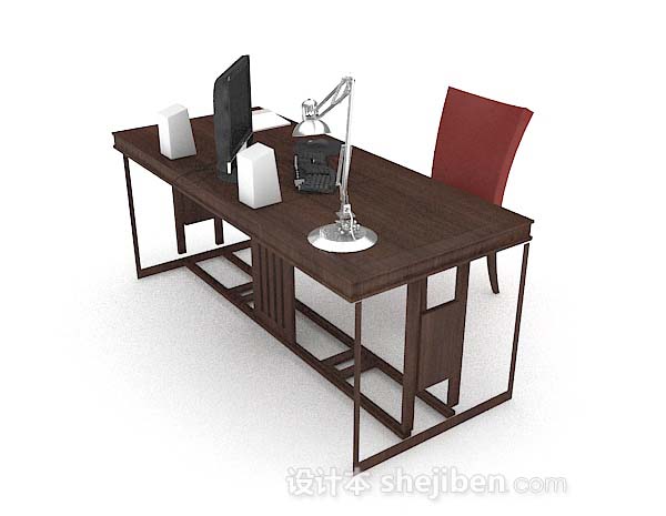 中式风格深棕色书桌3d模型下载