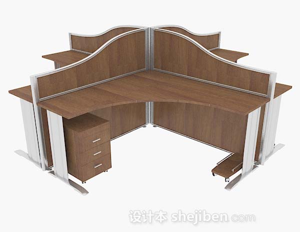设计本木质棕色多人办公桌3d模型下载