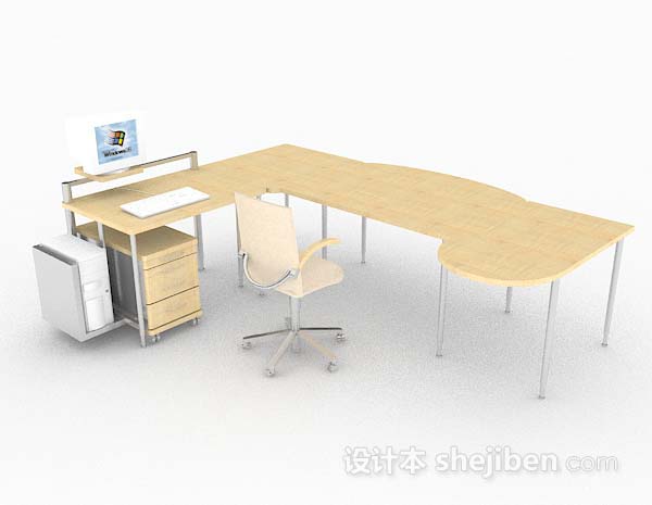 黄色简单木质办公桌3d模型下载