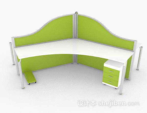免费绿色三人办公桌子3d模型下载