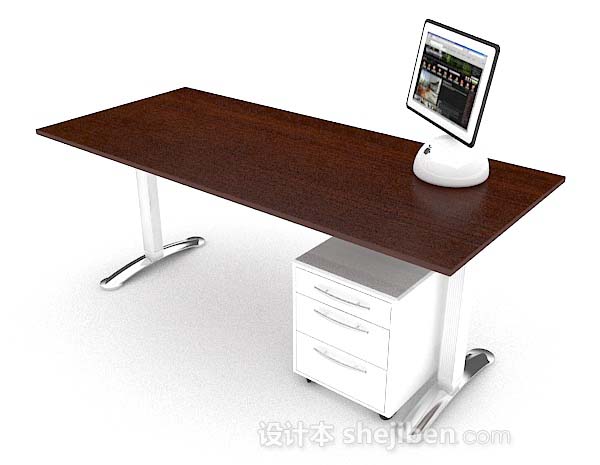 现代风格现代简约棕色木质书桌3d模型下载