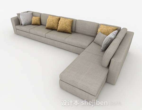 免费现代家居灰色多人沙发3d模型下载