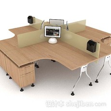 四人座办公桌椅组合3d模型下载