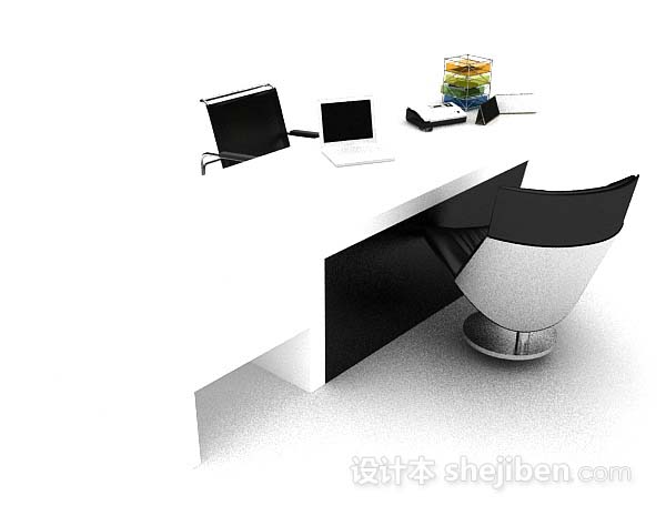 设计本现代黑白简约办公桌椅3d模型下载