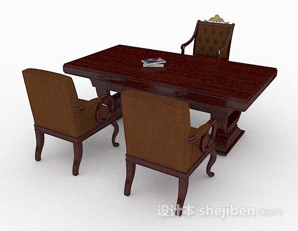 免费高档复古木质办公桌椅3d模型下载