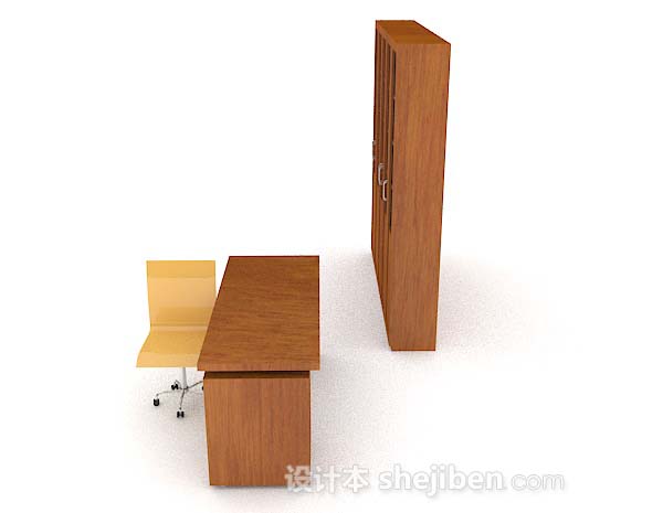设计本黄棕色书房桌柜组合3d模型下载