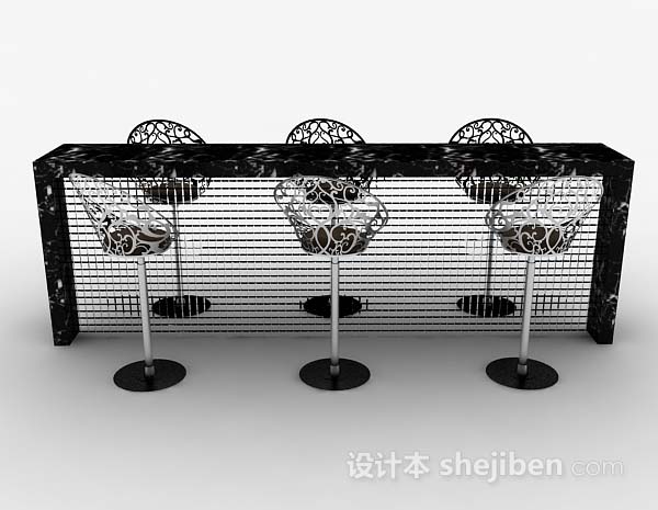 现代风格现代黑色吧台桌椅组合3d模型下载