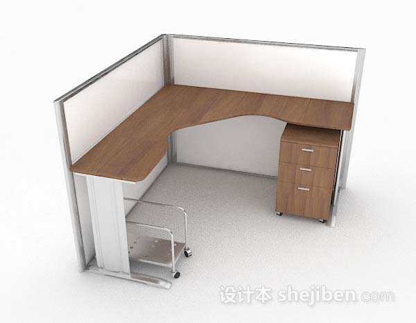 免费现代简约棕色办公桌3d模型下载
