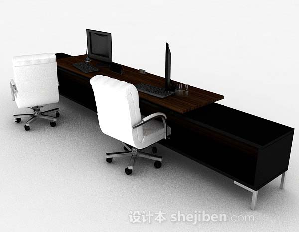 免费现代木质办公桌椅3d模型下载