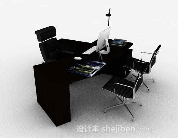 现代简约黑色办公桌椅3d模型下载