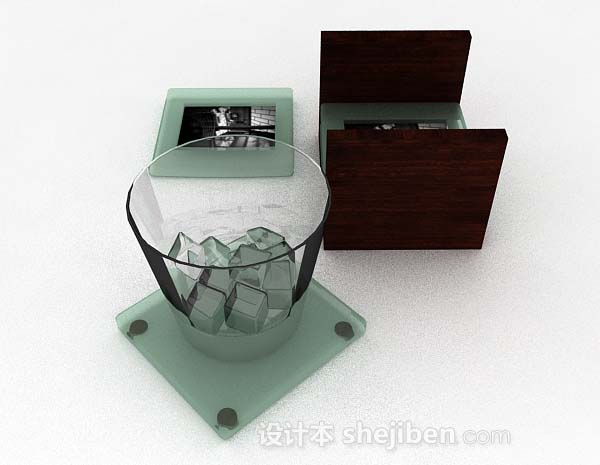 免费绿色玻璃杯子和杯垫3d模型下载