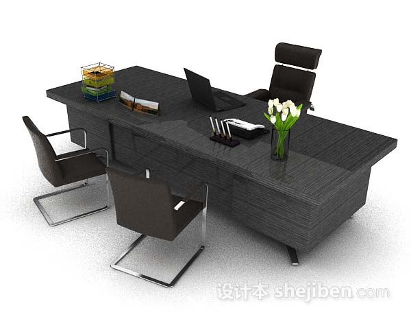现代风格高级简约黑色办公桌椅3d模型下载