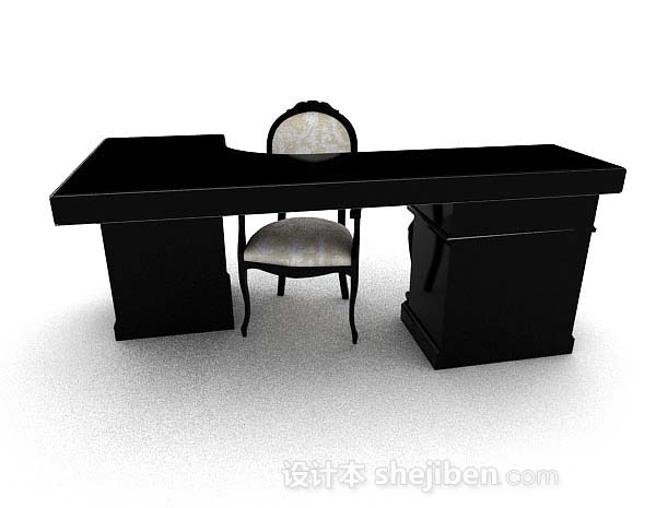 免费欧式黑色书房桌椅组合3d模型下载