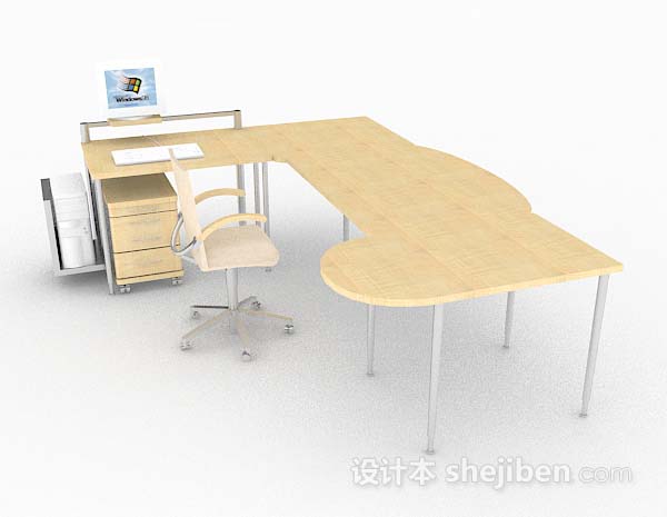 免费黄色简单木质办公桌3d模型下载