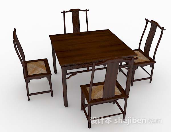 免费中式家居木质桌椅组合3d模型下载