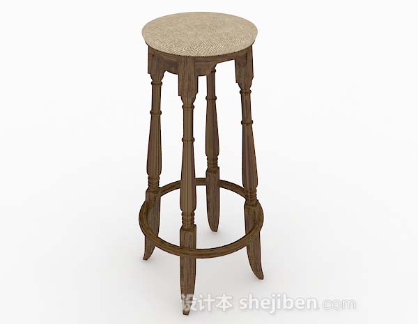 现代风格木质复古棕色吧台凳3d模型下载