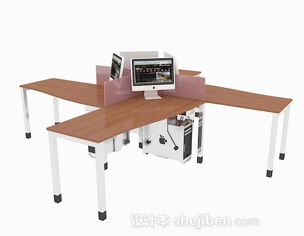 四人办公桌3d模型下载