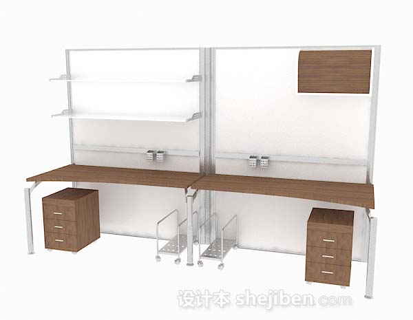 设计本双人木质办公桌3d模型下载
