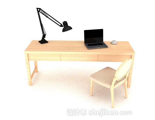 设计本黄色木质桌椅你组合3d模型下载