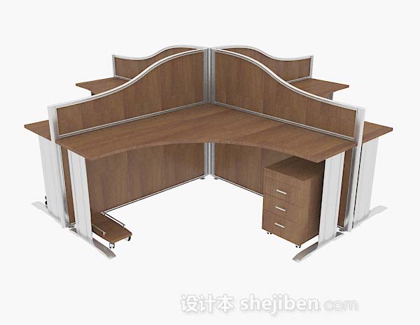 现代风格木质棕色多人办公桌3d模型下载