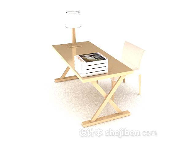现代风格现代简约黄色木质办公桌椅3d模型下载