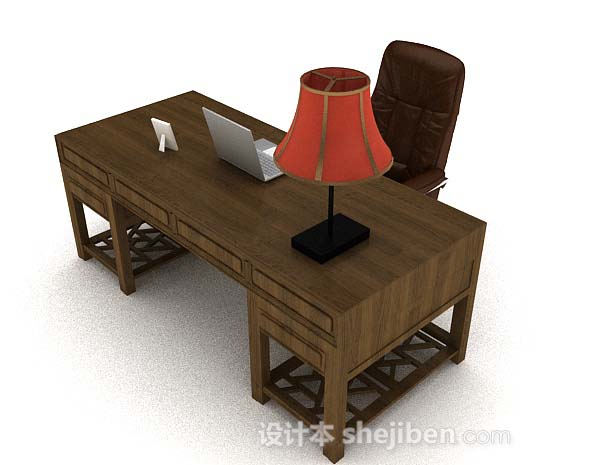 现代风格棕色木质书房桌椅3d模型下载