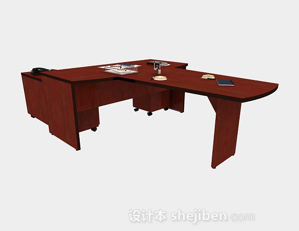 现代风格红棕色办公桌子3d模型下载