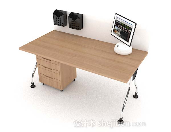 现代风格简约木质浅棕色书桌3d模型下载