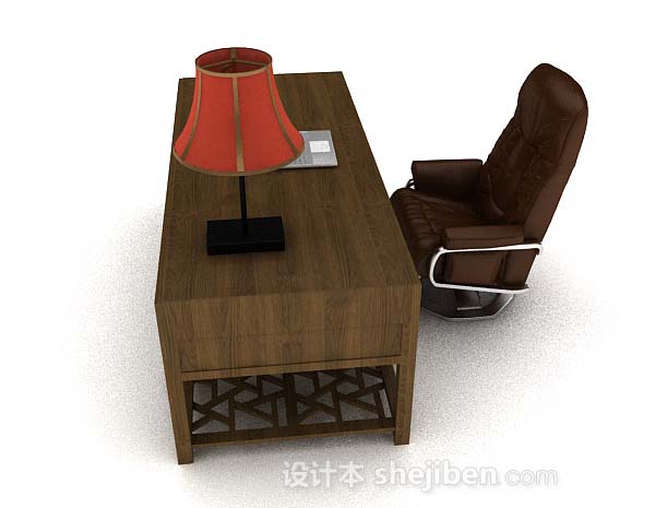 免费棕色木质书房桌椅3d模型下载