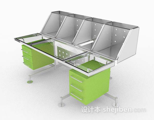 现代风格现代个性绿色玻璃办公桌3d模型下载