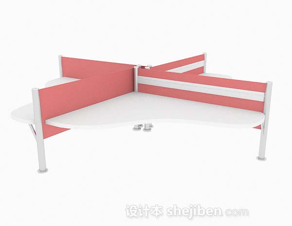设计本粉色四人座办公桌3d模型下载
