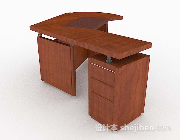 现代风格简单棕色木质办公桌3d模型下载