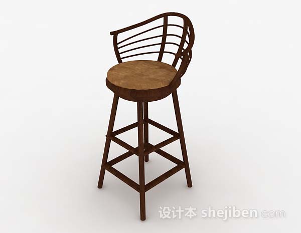 现代风格木质棕色休闲高脚椅子3d模型下载