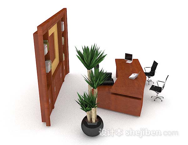 设计本高档木质黄棕色木质办公桌椅3d模型下载