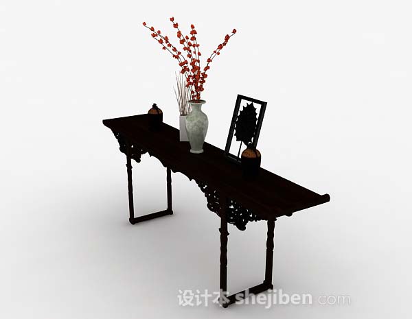 设计本中式棕色木质桌子3d模型下载