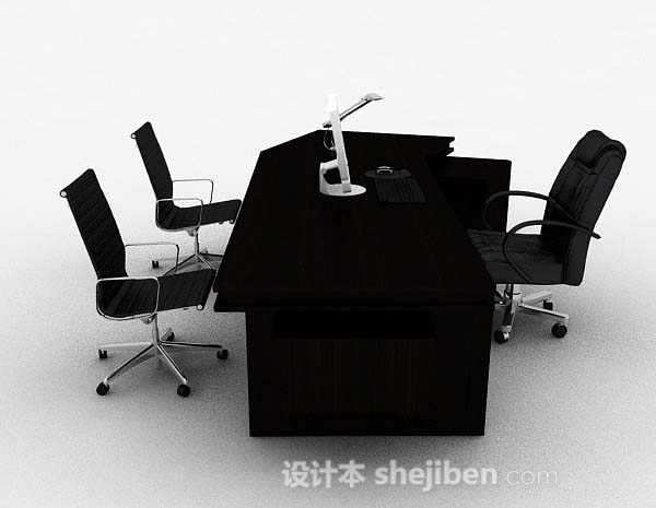 设计本黑色办公桌椅3d模型下载