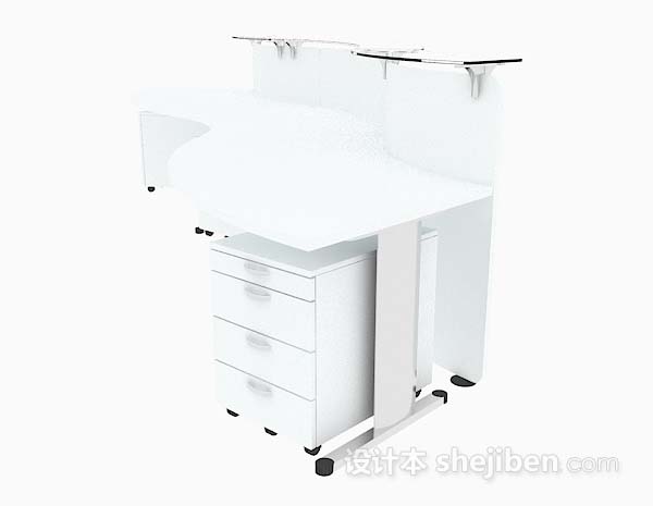 设计本白色多人办公桌子3d模型下载