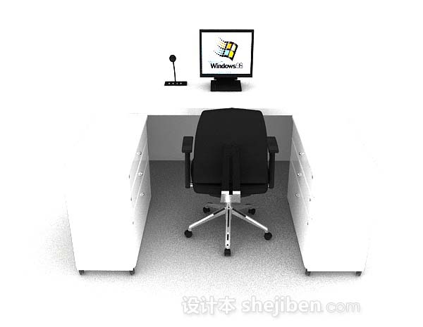 现代风格黑白办公桌椅3d模型下载