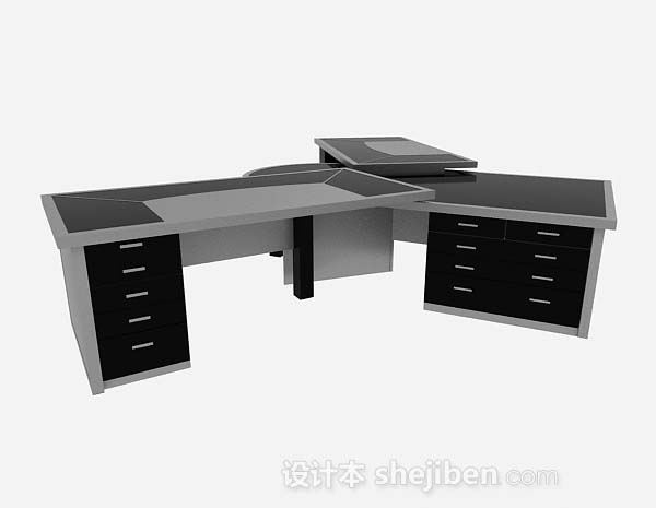 免费现代黑灰色办公桌3d模型下载