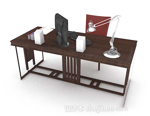 免费深棕色书桌3d模型下载