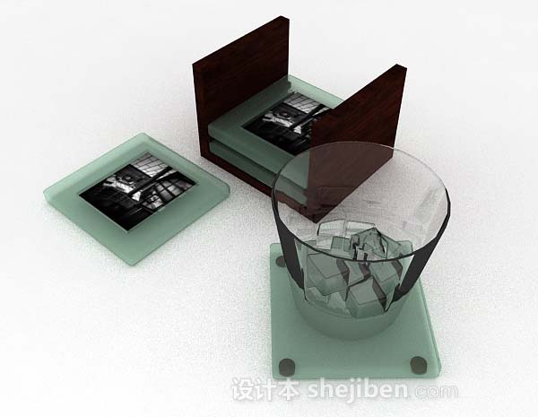 现代风格绿色玻璃杯子和杯垫3d模型下载